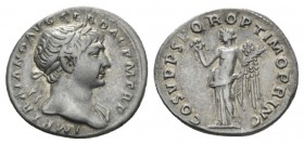 Trajan, 98-117 Denarius 103-111, AR 19mm., 3.02g. IMP TRAIANO AVG GER DAC P M TR P Laureate head r., drappery on l. shoulder. Rev. COS V P P S P Q R O...