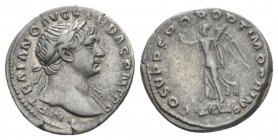 Trajan, 98-117 Denarius 103-111, AR 19mm., 3.41g. IMP TRAIANO AVG GER DAC P M TR P Laureate bust r., slight drapery on far shoulder. Rev. COS V P P SP...