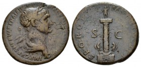 Trajan, 98-117 As 115-116, Æ 28mm., 11.90g. IMP CAES NERVAE TRAIANO AVG GER DAC P M TR P COS VI P P Laureate and draped bust r. Rev. S · P · Q · R · O...