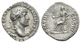 Hadrian, 117-138 Denarius 119-122, AR 18.5mm., 3.43g. IMP CAESAR TRAIAN HA DRIANVS AVG Laureate head r. Rev. P M TR P COS III Pax, veiled, enthroned l...