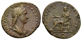 Sabina, wife of Hadrian As 128-134, Æ 26mm., 10.63g. Draped bust r., wearing stephane. Rev. Pietas seated l.; holding patera and scepter. RIC Hadrian ...