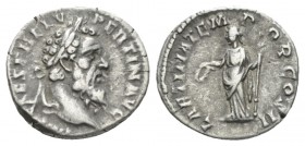 Pertinax, 193 Denarius 193, AR 18mm., 2.97g. Laureate head r. Rev. LAETITIA TEMPOR COS II Laetitia standing l.; holding crown and sceptre. RIC 4a. C 2...