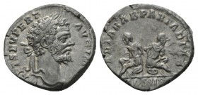 Septimius Severus, 193-211 Denarius 195, AR 19mm., 3.37g. L SEPT SEV PERT AVG IMP V Laureate head r. Rev. PART ARAB PART ADIAB Two bound captives back...