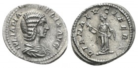 Julia Domna, wife of Septimius Severus Denarius 193, AR 19.5mm., 3.66g. IVLIA PIA FELIX AVG Draped bust r. Rev. DIANA LVCIFERA Diana standing l., hold...
