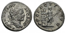 Caracalla, 198-217 Denarius 210-213, AR 19.5mm., 3.18g. ANTONINVS PIVS AVG BRIT Laureate head r. Rev. PROFECTIO AVG Caracalla standing r., holding spe...