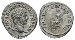 Caracalla, 198-217 Denarius 213-217, AR 19mm., 3.21g. ANTONINVS PIVS AVG GERM Laureate head r. Rev. INDVLGENTIAE AVG Indulgentia seated l., holding pa...