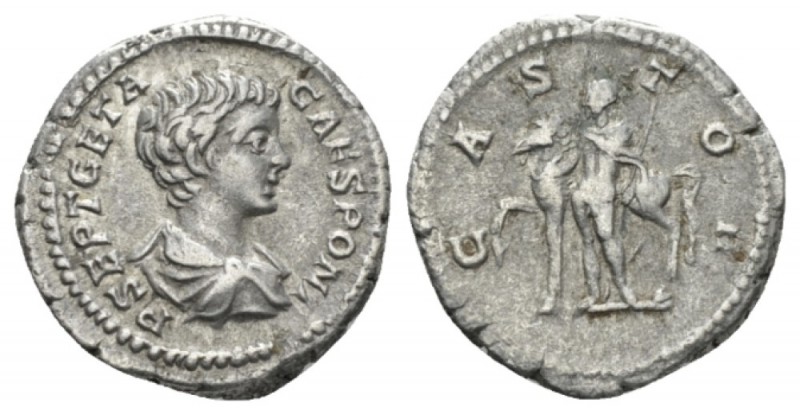 Geta as Caesar, 198-209. Denarius 200-202, AR 19mm., 3.49g. Bareheaded and drape...