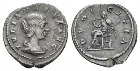 Julia Maesa, sister of Julia Domna and grandmother of Elagabalus Denarius 218-223, AR 20.5mm., 2.95g. IVLIA MAESA AVG Draped bust right. Rev. PVDICITI...