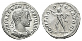Severus Alexander, 222-235 Denarius 231-235, AR 19mm., 2.65g. IMP ALEXANDER PIVS AVG Laureate, draped and cirassed bust r. Rev. IOVI PROPVGNATORI Jupi...