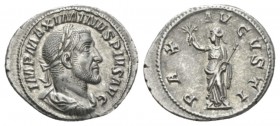 Maximinus I, 235-238 Denarius 235-236, AR 21mm., 3.32g. IMP MAXIMINVS PIVS AVG Laureate, draped and cuirassed bust r. Rev. PAX AVGVSTI Pax standing l....