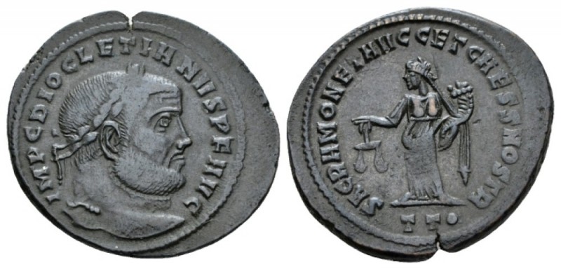 Diocletian, 284-305 Follis Ticinum 300-303, Æ 31mm., 9.25g. Laureate head r. Rev...