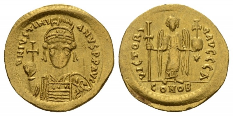 Justianian I, 527-565 Solidus Constantinople 527-565, AV 21mm., 4.42g. D N IVSTI...