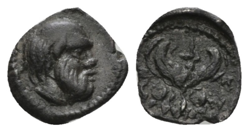 Sicily, Catana Litra circa 430-420, AR 12mm., 0.71g. Head of Silenus right. Rev....