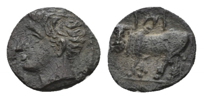 Sicily, Panormus Obol circa 254, AR 10.5mm., 0.64g. Head of youthful river god l...