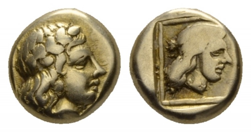 Lesbos, Mytilene Hecte circa 396, EL 11mm., 2.52g. Laureate head of Apollo r. Re...