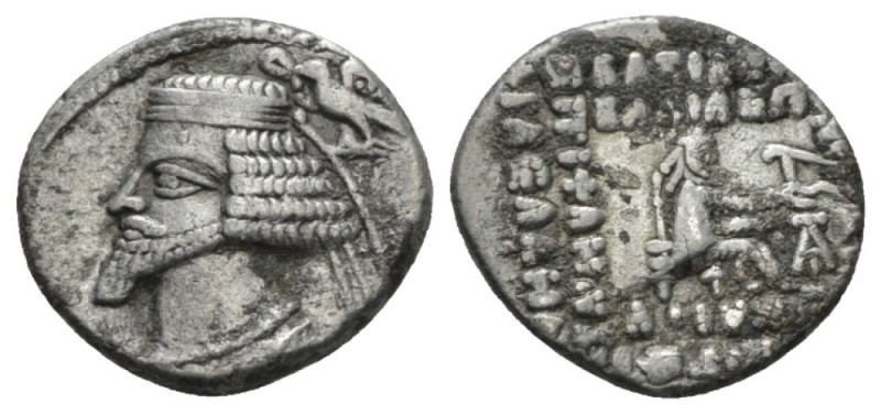 Parthia, Phraates IV, 38-2 BC Ecbatana Drachm 38-2, AR 19mm., 3.53g. Diademed bu...