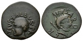 Sardinia Uselis (?) M. Atius Balbus, praetor. Bronze 38-36 BC, Æ 25.5mm., 7.36g. M ATIVS BALBVS PR Bare head of Balbus l. Rev. SARD PATER Helmeted bus...