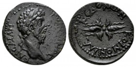 Macedonia, Koinon Antoninus Pius as Caesar, Feb.-July 138 Bronze 161-180, Æ 25mm., 11.05g. Laureate head r. Rev. Winged thunderbolt. Varbanov 3049.
...