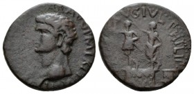 Macedonia, Philippi Claudius, 41-54 Bronze 41-54, Æ 26mm., 10.65g. Bare head l. Rev. Base on which statues of Augustus and Divus Julius standing l. RP...