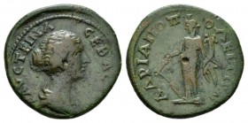 Thrace, Hadrianopolis Faustina junior, daughter of Antoninus Pius and wife of Marcus Aurelius Bronze 161-180, Æ 22.5mm., 6.37g. Draped bust r. Rev. Ty...