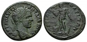 Thrace, Hadrianopolis Caracalla, 198-217 Bronze 198-217, Æ 27.5mm., 12.31g. Laureate bust r. Rev. Apollo standing l., sacrificing from patera over alt...