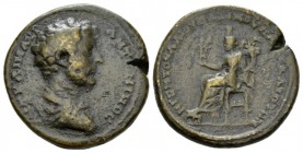 Thrace, Pautalia Marcus Aurelius, 161-180 Bronze 161-180, Æ 32mm., 22.19g. Bare headed, draped and cuirassed bust r. Rev. Tyche wearing kalathos on th...