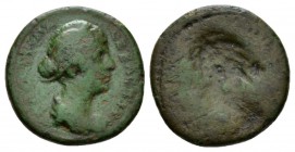 Thrace, Pautalia Faustina junior, daughter of Antoninus Pius and wife of Marcus Aurelius Bronze 161-180, Æ 21mm., 5.83g. Draped bust r. Reverse brocka...