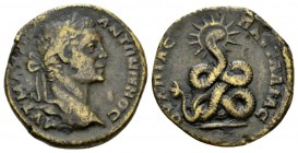 Thrace, Pautalia Caracalla, 198-217 Bronze 198-217, Æ 28.5mm., 15.36g. Laureate bust r. Rev. Fourfold coiled serpent, with nimbate head. Varbanov 5206...