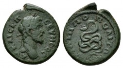 Thrace, Philippopolis Septimius Severus, 193-211 Bronze 193-211, Æ 18.5mm., 4.38g. Laureate head r. Rev. Coiled serpent, head l. Varbanov 1307.

Abo...