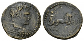 Thessaly, Koinon Caracalla, 198-217 Triassarion 198-217, Æ 23mm., 7.44g. Laureate, draped, and cuirassed bust r. Rev. Nike driving triga r., holding w...