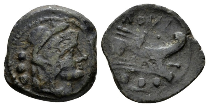 Quadrans Sardinia after 211, Æ 19mm., 4.69g. Head of Hercules r., wearing lion’s...