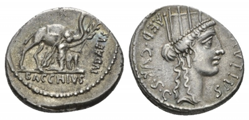 A. Plautius Denarius 55, AR 18mm., 3.85g. A·PLAVTIVS – AED·CVR·S·C Head of Cybel...