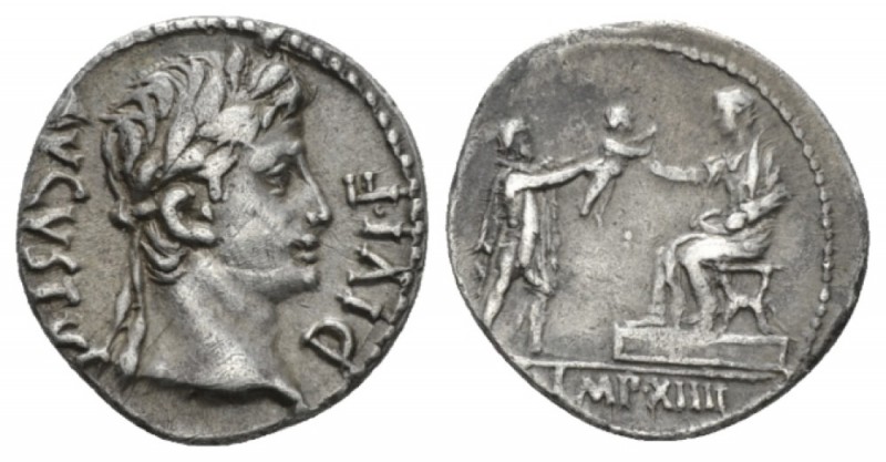 Octavian as Augustus, 27 BC – 14 AD Denarius Lugdunum 8 BC, AR 18.5mm., 3.83g. A...