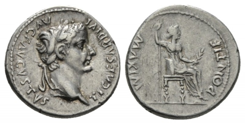 Tiberius, 14-37 Denarius Lugdunum 14-37, AR 19mm., 3.80g. TI CAESAR DIVI – AVG F...