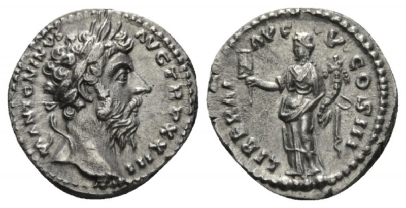 Marcus Aurelius, 161-180 Denarius 168-169, AR 18mm., 3.45g. M ANTONINVS AVG TR P...