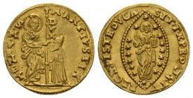 Venice, Marcantonio Giustinian, 1684-1688. Zecchino 1684-1688, AV 21.5mm., 3.50g. S. Marco standing r., and Doge kneeling l., holding banner. Rev. Chr...