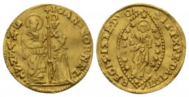 Venice, Giovanni Corner II, 1709-1722. Zecchino 1709-1722, AV 22mm., 3.49g. San Marco standing r., and Doge kneeling l., holding banner. Rev. Christ s...