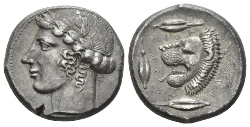 Sicily, Leontini Tetradrachm circa 440-430, AR 24mm., 17.33g. Laureate head of A...