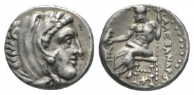 Kingdom of Macedon, Alexander III, 336-323 Sardes Drachm circa 334-323, AR 15.5mm., 4.18g. Head of Herakles r., wearing lion skin. Rev AΛEΞANΔPOY Zeus...