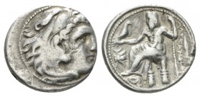 Kingdom of Macedon, Philip III Arridaeus, 323-317 Magnesia Drachm circa 323-319, AR 17.5mm., 4.26g. Head of Herakles r., wearing lion skin. Rev. Zeus ...