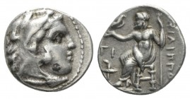 Kingdom of Macedon, Philip III Arridaeus, 323-317 Sardes Drachm circa 323-319, AR 16.5mm., 4.23g. Head of Herakles r., wearing lion skin. Rev. Zeus Aë...