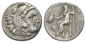 Kingdom of Macedon, Antigonos I Monophthalmos Lampsacus Drachm circa 310-301, AR 17.5mm., 4.08g. Head of Herakles r., wearing lion skin headdress. Rev...