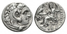 Kingdom of Macedon, Antigonos I Monophthalmos. Colophon Drachm circa 310-301, AR 16.5mm., 4.30g. Head of Herakles r., wearing lion's skin. Rev. Zeus A...