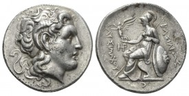 Kingdom of Thrace, Lysimachus 323 – 281 Lampsacus Tetradrachm circa 299-296, AR 29mm., 16.83g. Diademed head of deified Alexander r., with the horn of...