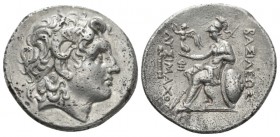 Kingdom of Thrace, Lysimachus 323 – 281 Lampsacus Tetradrachm circa 297-281, AR 31.5mm., 161.58g. Diademed head of deified Alexander r., with the horn...