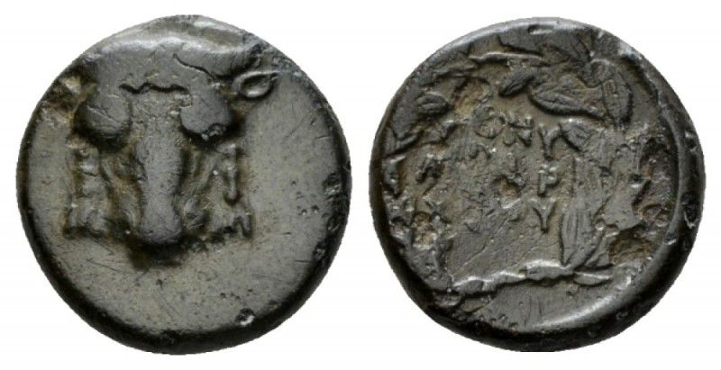 Phocis, Bronze circa 354-352, Æ 15.5mm., 3.85g. Facing bull’s head with the sacr...