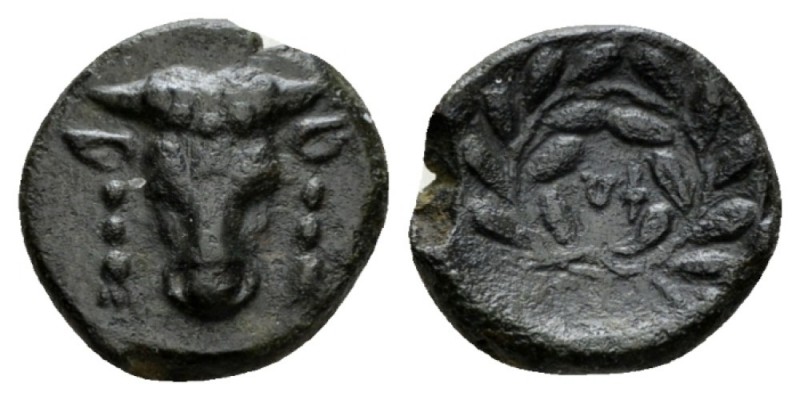 Phocis, Bronze after 351, Æ 15mm., 2.58g. Facing bull’s head. Rev. Concave flan,...