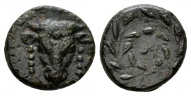Phocis, Elateia Bronze III cent BC, Æ 15.5mm., 3.91g. Facing bull’s head and EΛ above. Rev. Apollo head r., ΦΩKEΩN l. up circular. BCD Lokris-Phokis 4...