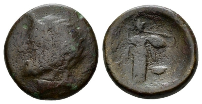 Phocis, Elateia Bronze II cent BC, Æ 19.5mm., 6.98g. Bearded head of Asklepios l...
