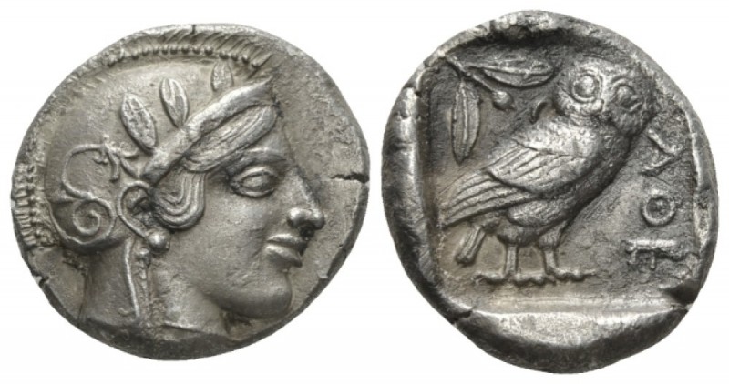 Attica, Athens Tetradrachm circa 460-450, AR 26.5mm., 17.34g. Helmeted head of A...